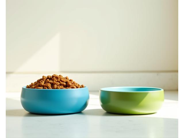 A clean dog bowl with fresh water and kibble, signifying good feeding practices