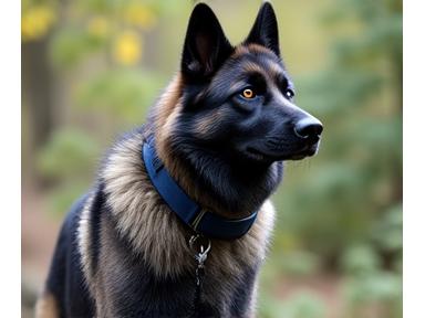 A large dog, like a German Shepherd, confidently wearing a rugged, outdoor-grade collar.